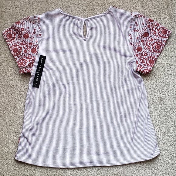 ABSOLUTELY FAMOUS Embroidered Smocked Peplum Top - Picture 6 of 7